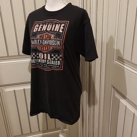 HARLEY-DAVIDSON Black/Orange Tee Oil Refinery Sealed Mesa, Arizona Medium Tall - Picture 3 of 7